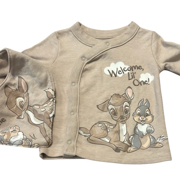 Disney‎ Bambi & Thumper Baby Outfit Set Top & Bib Clothes Neutral Colors - Picture 1 of 5